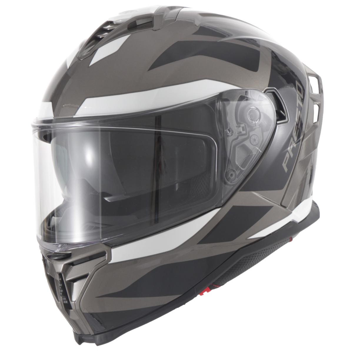 Helm vito presto integraal + zonnevizier glans grijs/wit/zwart