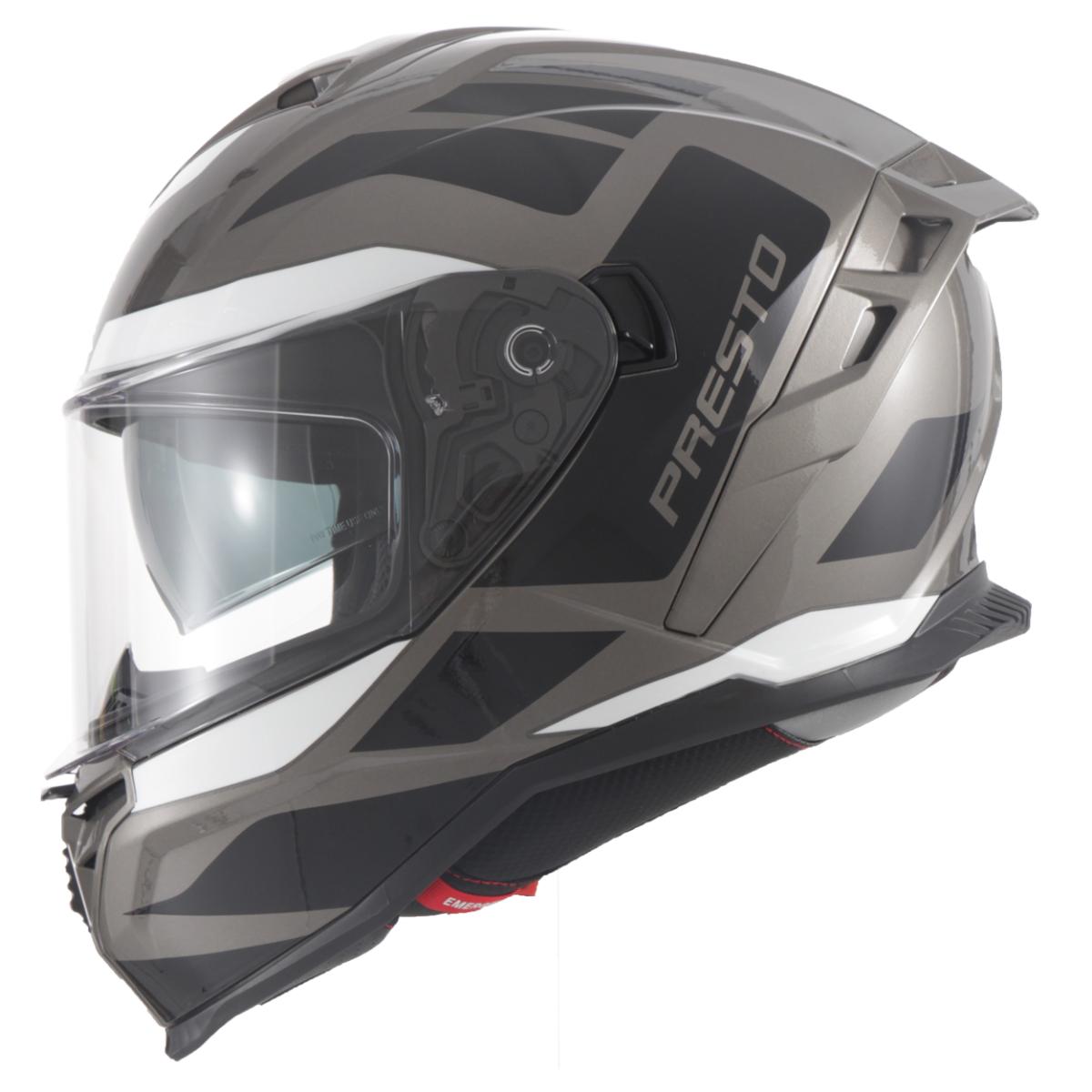 Helm vito presto integraal + zonnevizier glans grijs/wit/zwart